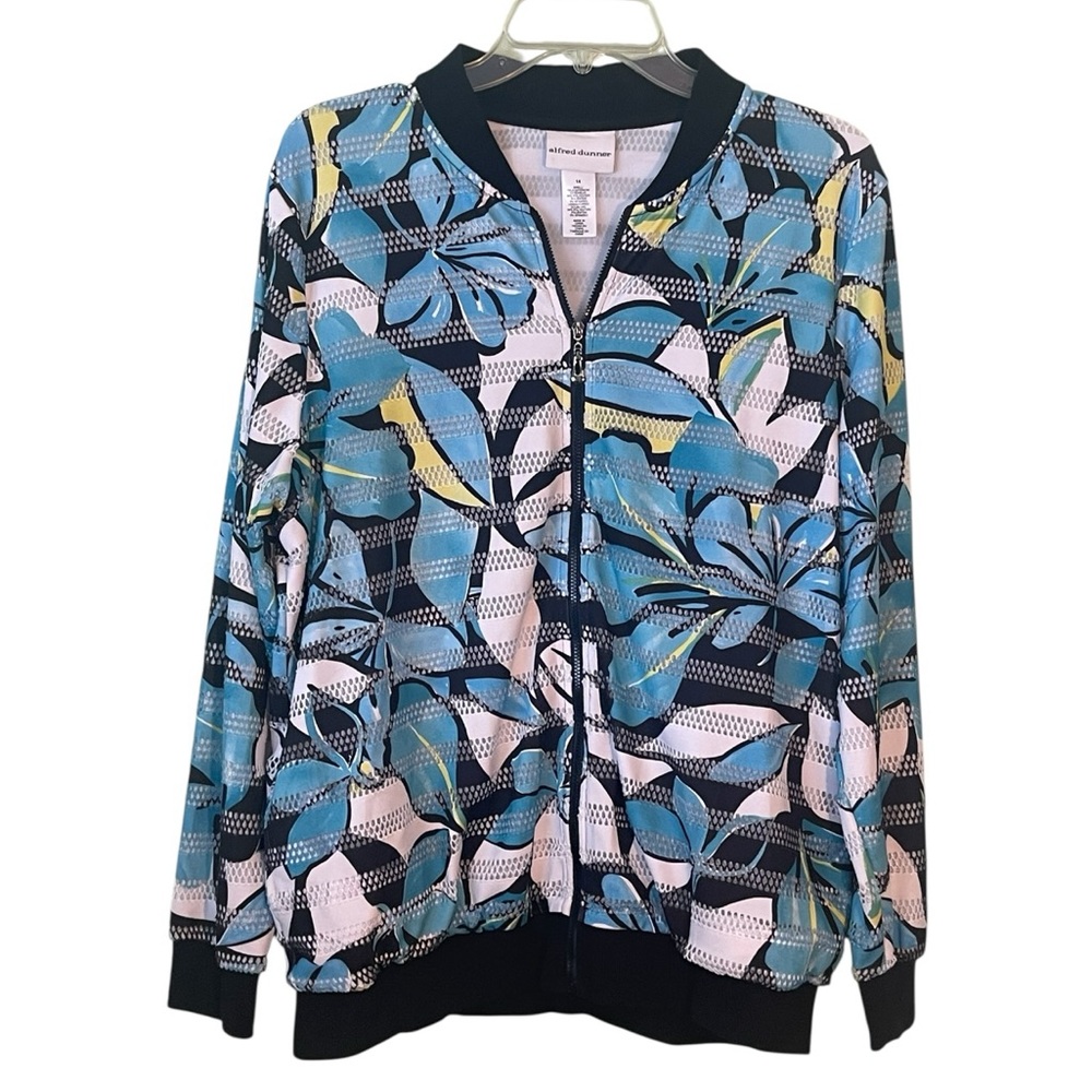 Alfred Dunner perforated print, Floral bomber style lightweight jacket Sz 14 GUC